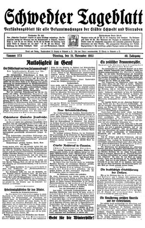 Schwedter Tageblatt vom 21.11.1933