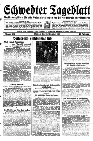Schwedter Tageblatt vom 29.11.1933