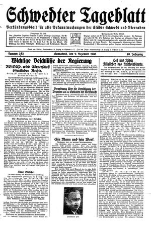 Schwedter Tageblatt vom 02.12.1933