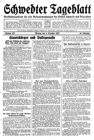 Schwedter Tageblatt vom 04.12.1933