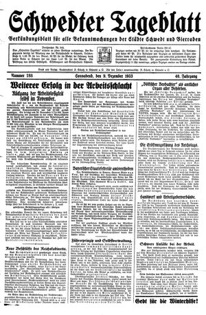 Schwedter Tageblatt vom 09.12.1933