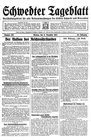 Schwedter Tageblatt vom 11.12.1933
