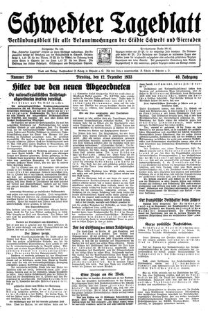 Schwedter Tageblatt vom 12.12.1933