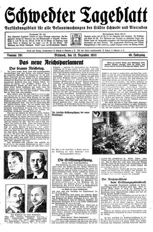Schwedter Tageblatt vom 13.12.1933