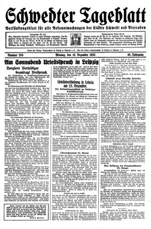 Schwedter Tageblatt vom 18.12.1933