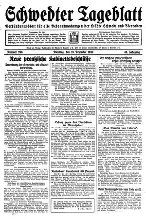 Schwedter Tageblatt vom 19.12.1933