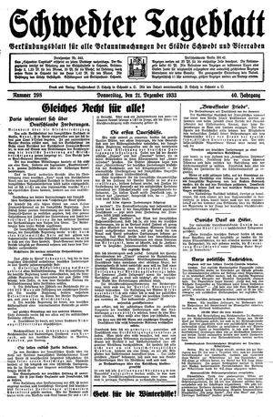 Schwedter Tageblatt vom 21.12.1933