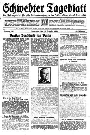 Schwedter Tageblatt vom 28.12.1933