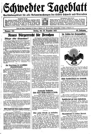 Schwedter Tageblatt vom 29.12.1933