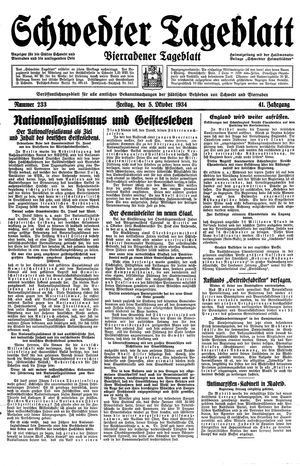 Schwedter Tageblatt vom 05.10.1934