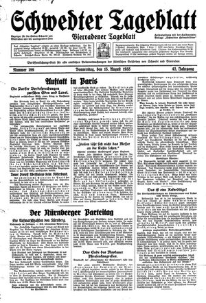 Schwedter Tageblatt vom 15.08.1935