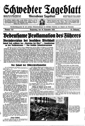 Schwedter Tageblatt vom 10.09.1936