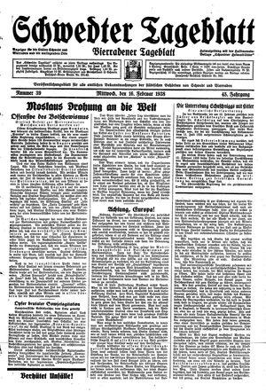Schwedter Tageblatt vom 16.02.1938