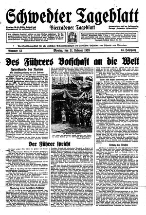 Schwedter Tageblatt vom 21.02.1938