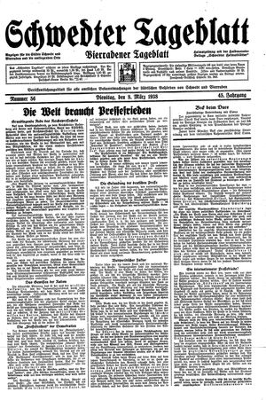 Schwedter Tageblatt vom 08.03.1938