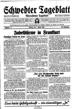 Schwedter Tageblatt vom 01.04.1938