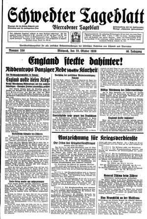 Schwedter Tageblatt vom 25.10.1939