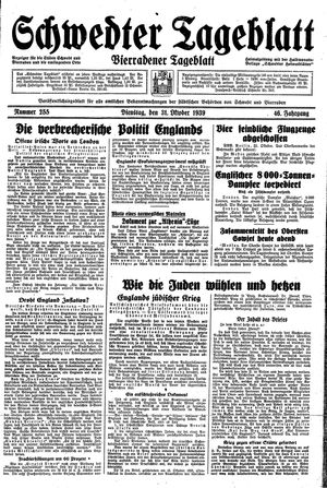 Schwedter Tageblatt vom 31.10.1939