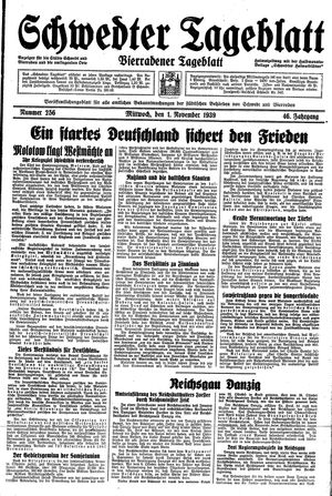 Schwedter Tageblatt vom 01.11.1939