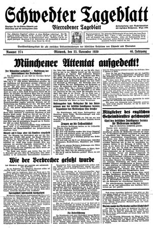 Schwedter Tageblatt vom 22.11.1939