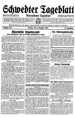 Schwedter Tageblatt vom 08.12.1939