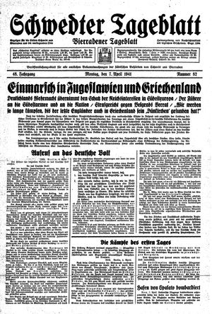 Schwedter Tageblatt vom 07.04.1941
