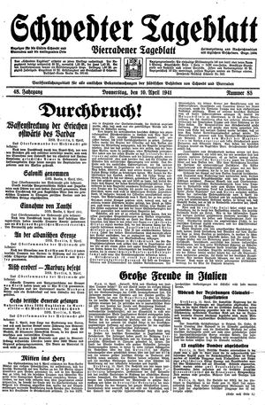 Schwedter Tageblatt vom 10.04.1941