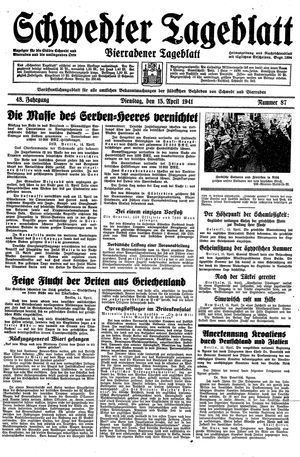 Schwedter Tageblatt vom 15.04.1941