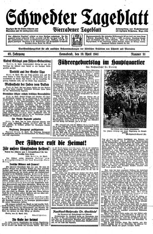 Schwedter Tageblatt vom 19.04.1941