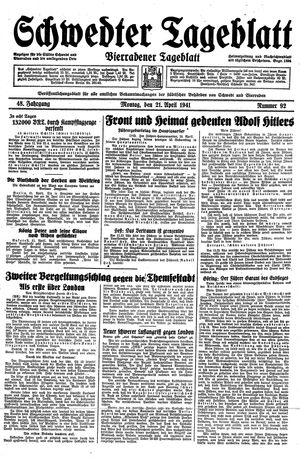 Schwedter Tageblatt vom 21.04.1941