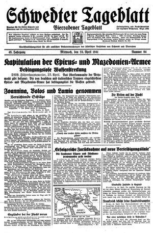 Schwedter Tageblatt vom 23.04.1941