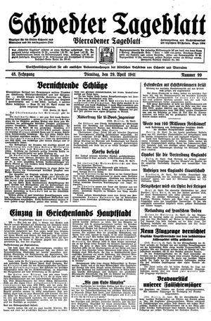 Schwedter Tageblatt vom 29.04.1941