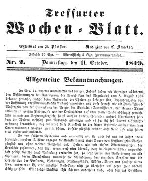 Treffurter Wochen-Blatt vom 11.10.1849