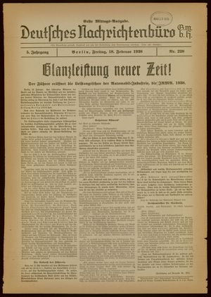 Deutsches Nachrichtenbüro vom 18.02.1938