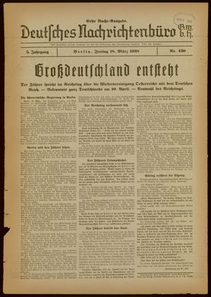 Deutsches Nachrichtenbüro vom 18.03.1938