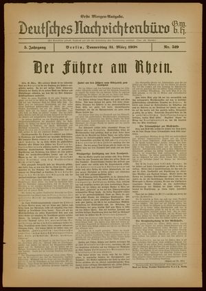Deutsches Nachrichtenbüro vom 31.03.1938