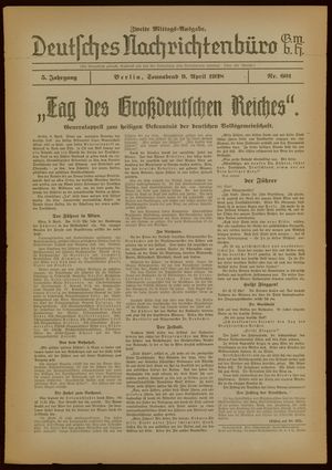 Deutsches Nachrichtenbüro vom 09.04.1938