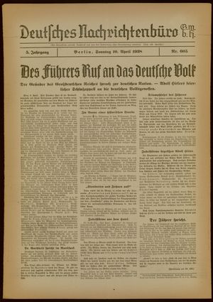 Deutsches Nachrichtenbüro on Apr 10, 1938