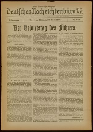 Deutsches Nachrichtenbüro vom 20.04.1938