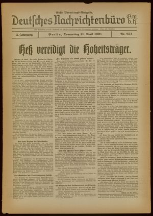 Deutsches Nachrichtenbüro vom 21.04.1938