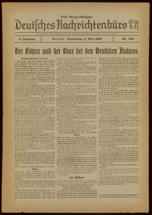Deutsches Nachrichtenbüro on May 5, 1938