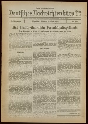 Deutsches Nachrichtenbüro on May 9, 1938