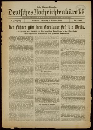 Deutsches Nachrichtenbüro vom 01.08.1938