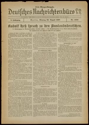 Deutsches Nachrichtenbüro vom 29.08.1938