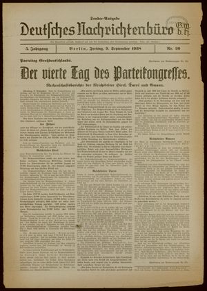 Deutsches Nachrichtenbüro on Sep 9, 1938