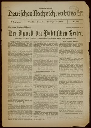 Deutsches Nachrichtenbüro vom 10.09.1938