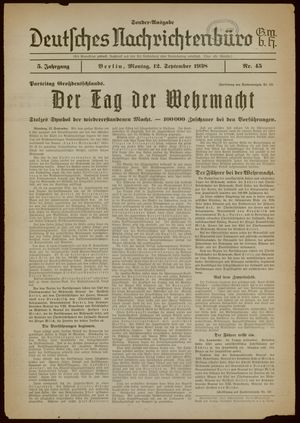 Deutsches Nachrichtenbüro vom 12.09.1938