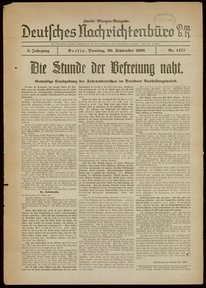 Deutsches Nachrichtenbüro on Sep 20, 1938