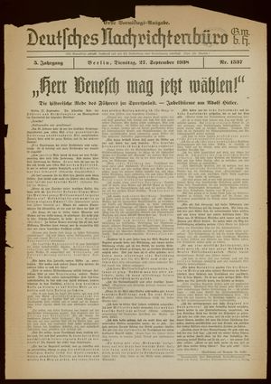 Deutsches Nachrichtenbüro vom 27.09.1938