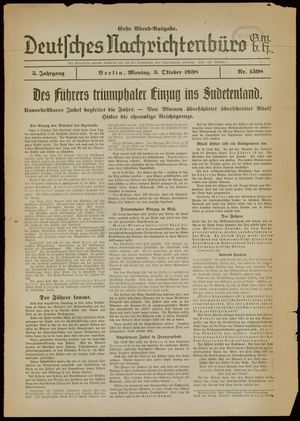 Deutsches Nachrichtenbüro vom 03.10.1938